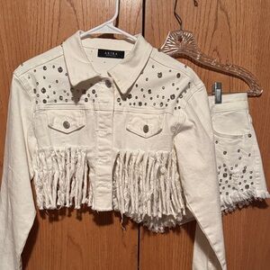AKIRA White Denim Fringe Set